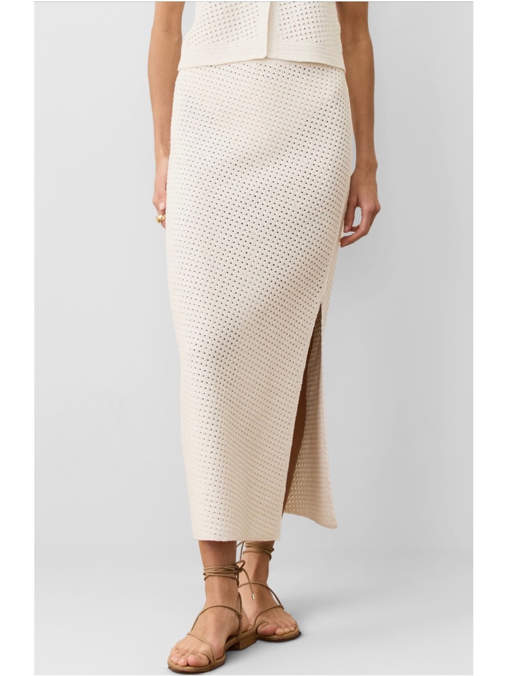 Marine Layer Cream Sands Open Stitch Midi Sweater Skirt Size Large